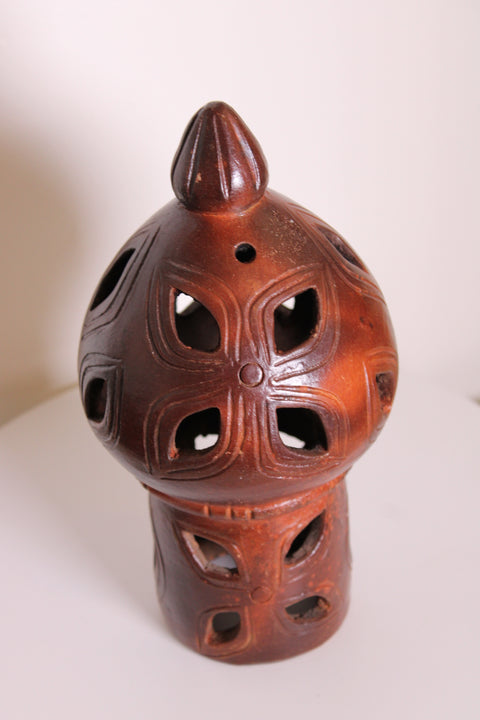 Brown Pierced Ceramic Lantern