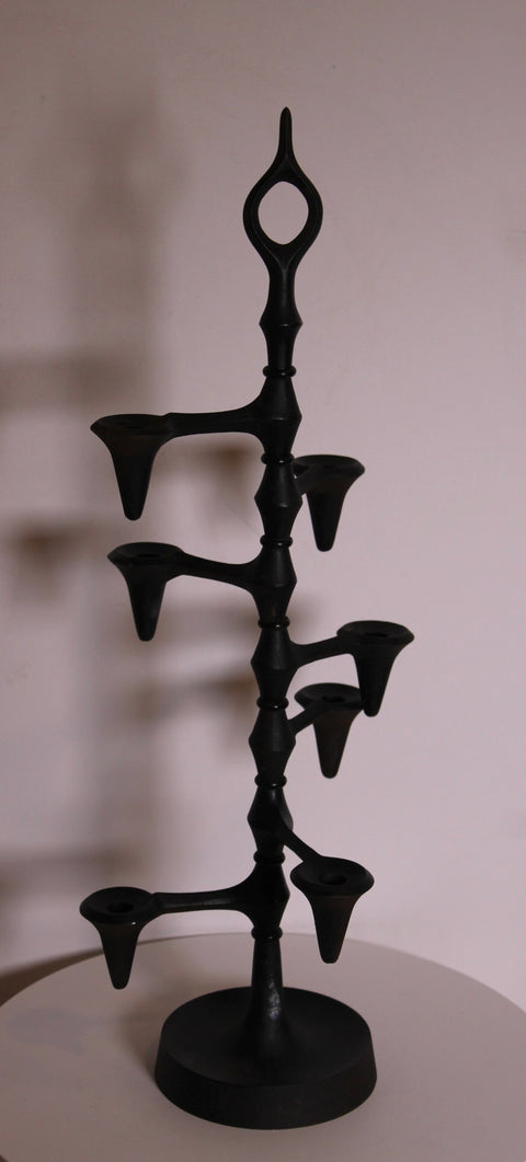 Black Modernist Cast Iron Candelabra