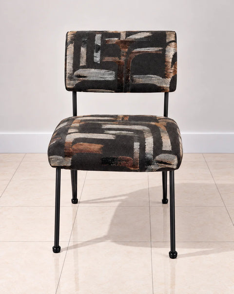 Abstract Pattern Upholstered Side Chair with Black Metal Frame