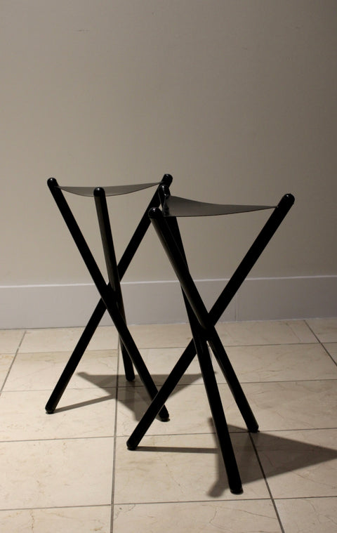 Vintage Modernist Metal X-Frame Stands | Pair of Sculptural Black Metal Pedestals