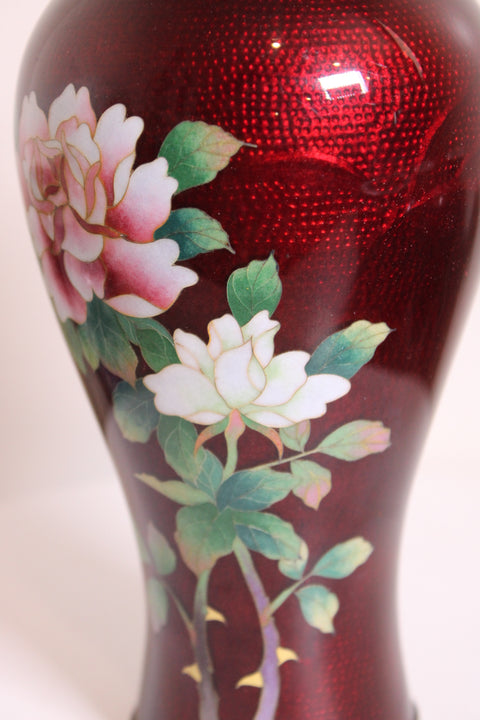 Red Cloisonné Rose Vase