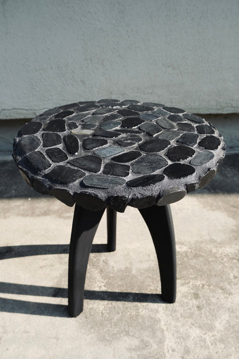 Hand tiled Black Stone Side Tables (Pair)