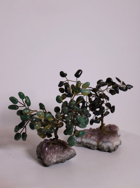 Pair of Gemstone Bonsai Trees on Amethyst Bases