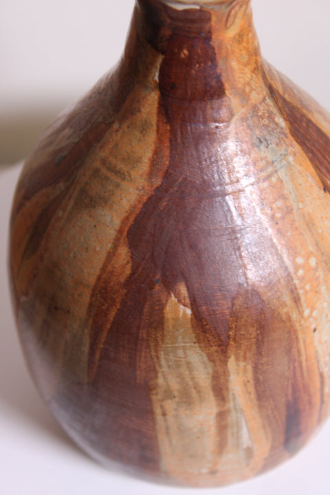 Brown Brushstroke Studio Pottery Bottle Vase