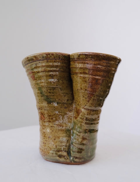 Vintage Double Valve Stoneware Studio Vase