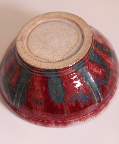 Signed Studio Pottery Bowl Red Drip Glaze