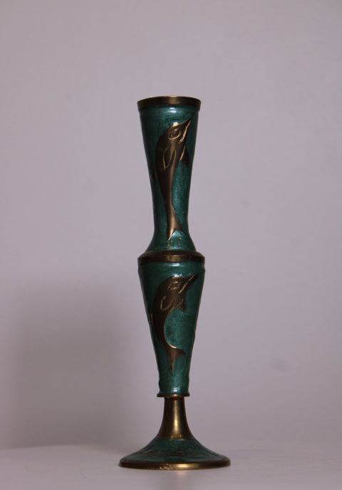 Verdigris Dolphin Brass Goblet Vase