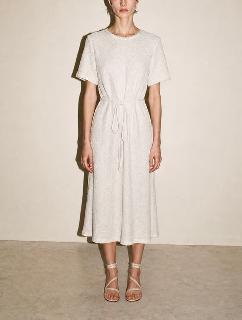 Vintage Cream Textured Tie-Front Dress — product detail