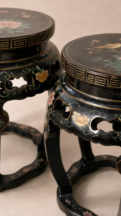 Pair Antique Hand Carved Asian Side Tables