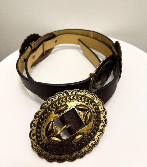 Cipriani Collection Brown Leather Concho Belt