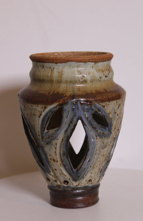 Signed Openwork Studio Pottery Carved Vase
