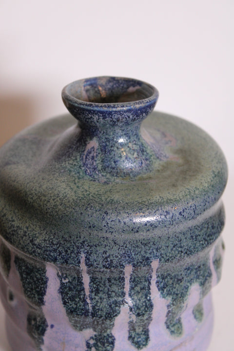 Signed Ramirez Lavender Drip Glaze Studio Pottery Bottle Vase