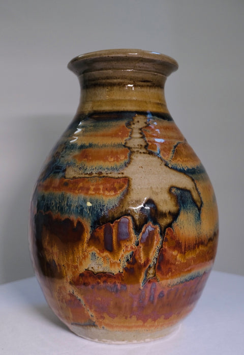Vintage“Curtis Scott” Sunset Raku Stoneware Vase