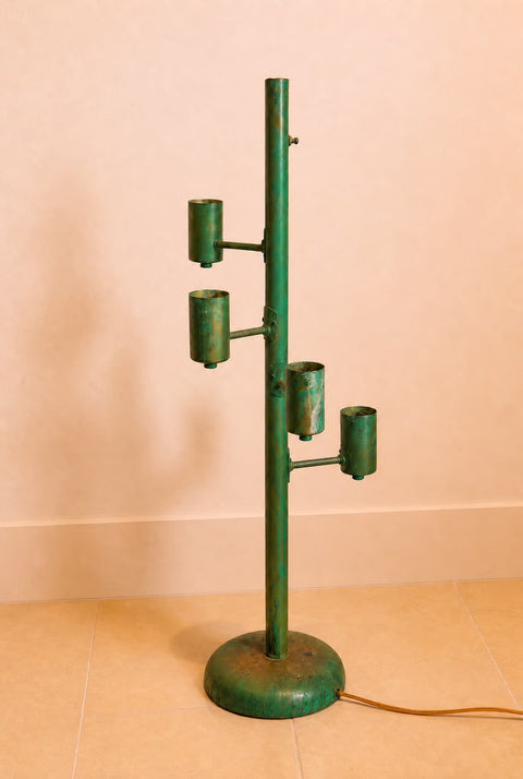 Vintage Patinated Brass Five-Light Floor Lamp | Mid-Century Modern Sculptural Torchère