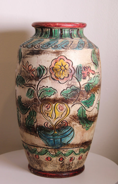 Hand Painted Folk Art Floor Vase