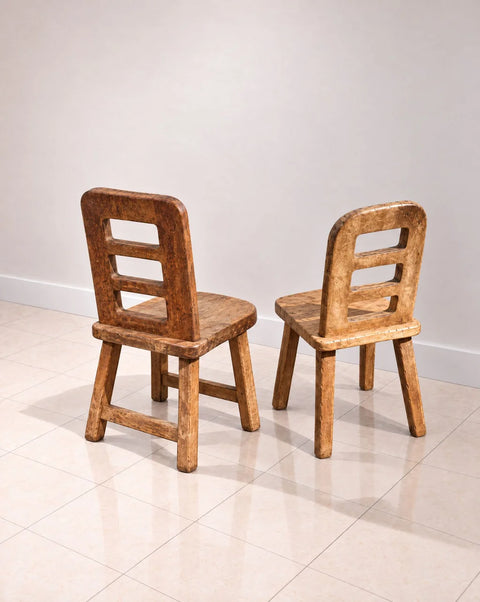 Rustic Primitive Wood Side Chairs with Cutout Backs – Pair