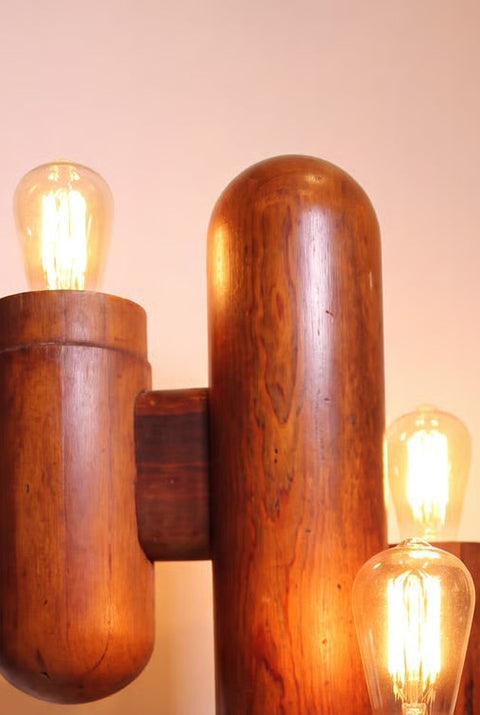 Vintage 1970s Modeline Solid Walnut Cactus | Sculptural Postmodern Wood Table Lamp