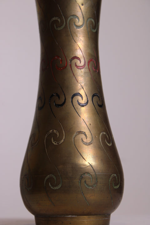 Tall Brass Swirl Pattern Vase