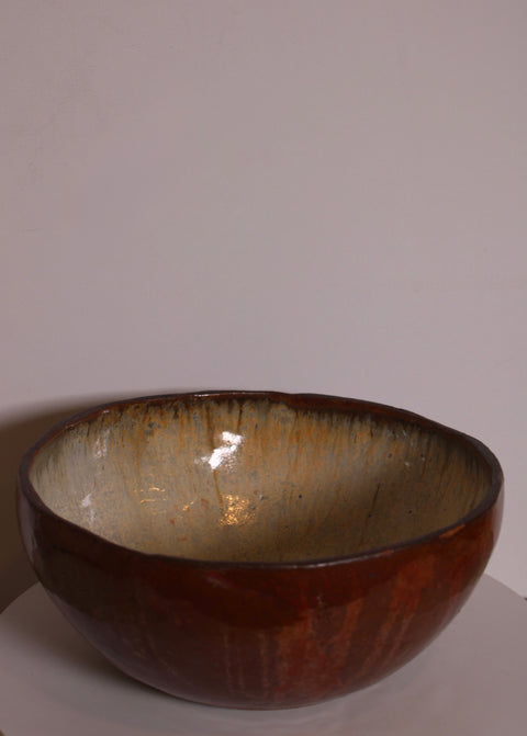 Iron Brown Studio Pottery Serving Bowl Signed