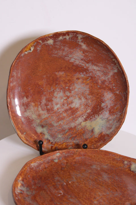 Pair of Rust Glazed Studio Pottery Plates | Handmade Ceramic