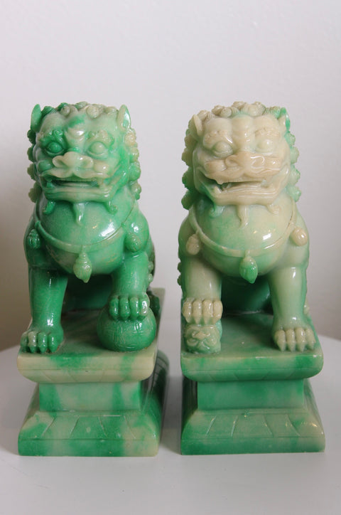 Pair Jade Style Foo Dogs Guardian Lions