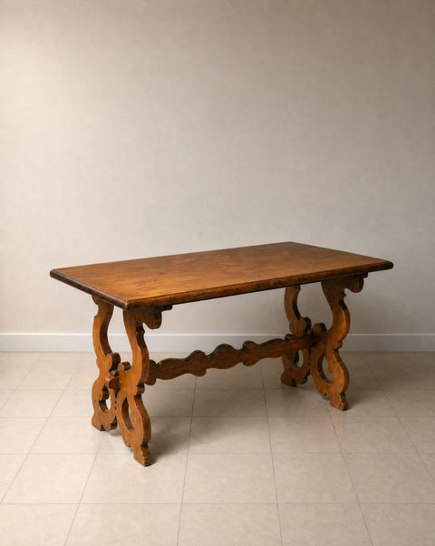 Wooden Vintage Spanish Antique Wood Trestle Table