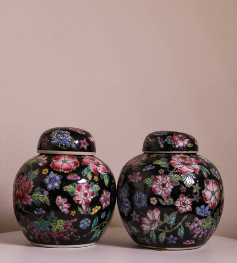 Vintage Chinese Floral Ginger Jars - Pair