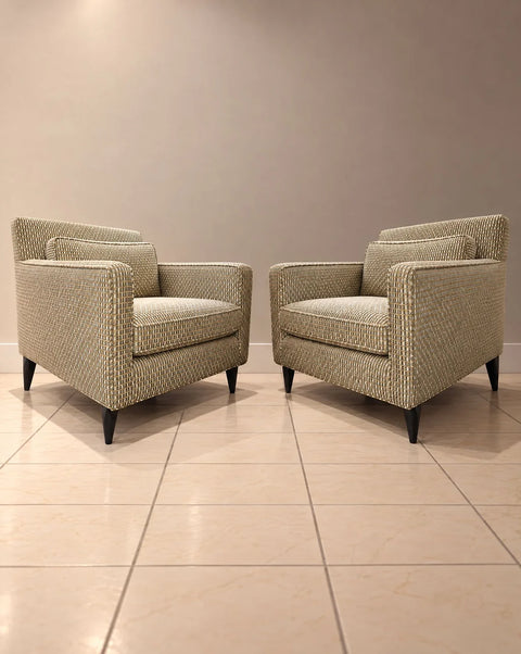 Vintage Reupholstered Geometric Armchairs – Pair