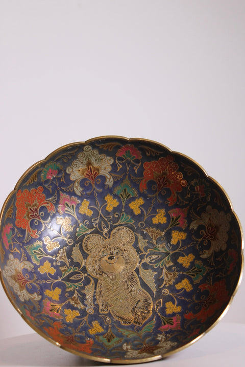 Japanese Chinoiserie Floral Brass Bowl