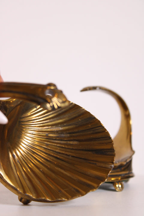 Vintage Brass Swan Shell Trinket Dishes – Pair | Mid-Century Hollywood Regency Catchalls