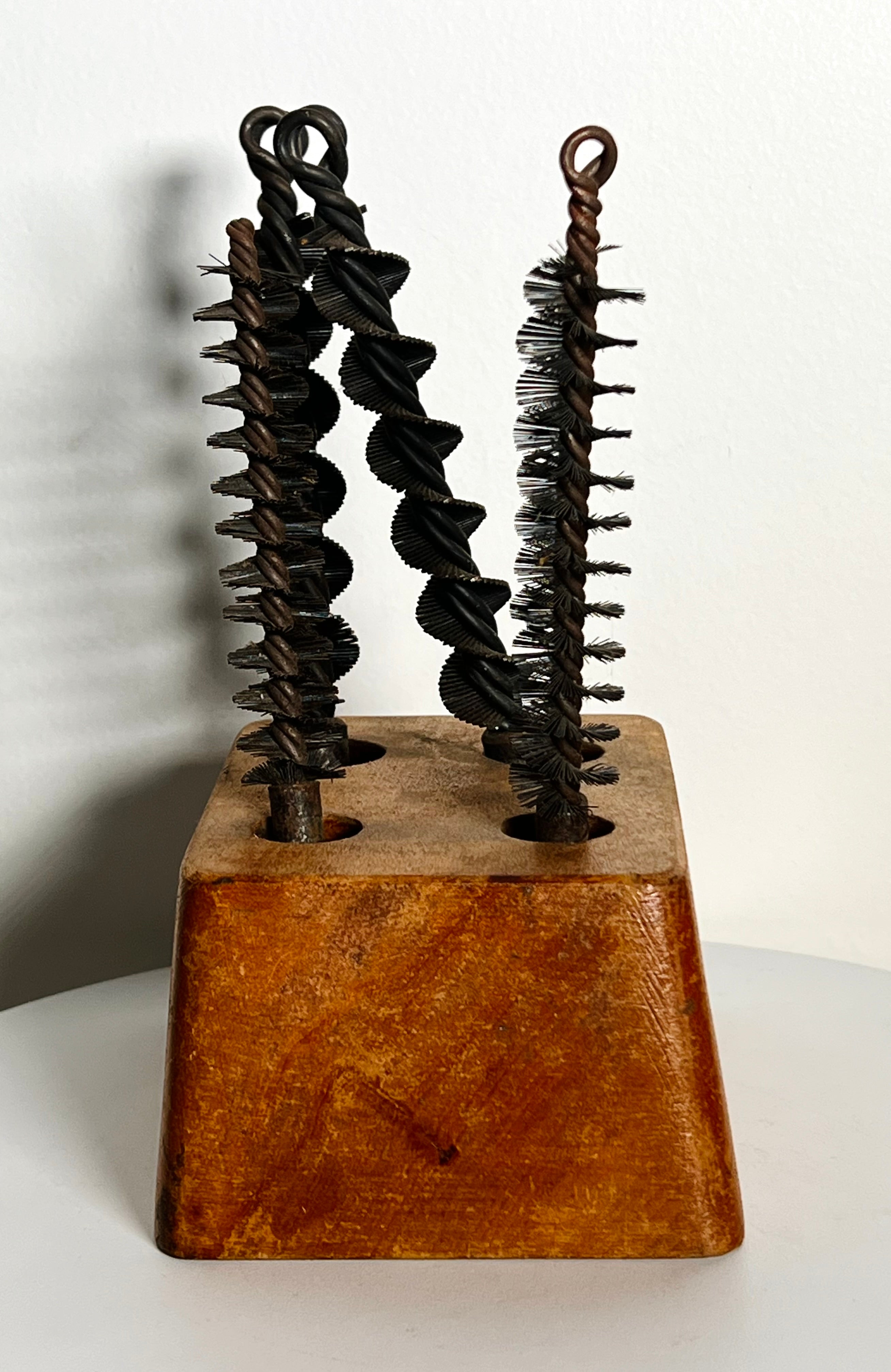 Antique Lathed Turned Wood Drill Holder & Bits (Vintage)