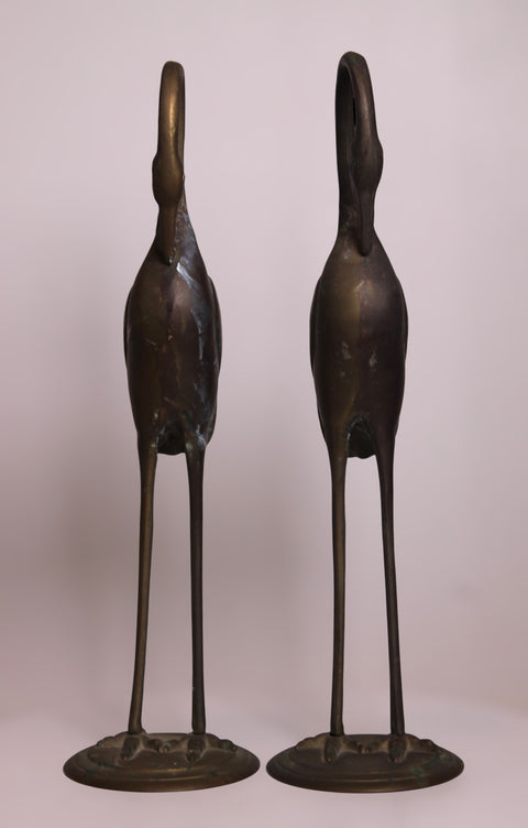 Vintage Mid-Century Brass Crane Sculpture Pair