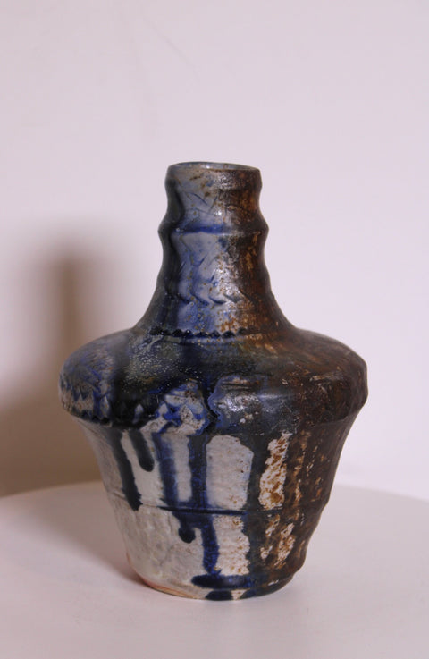 Blue Brown Drip Studio Pottery Vase