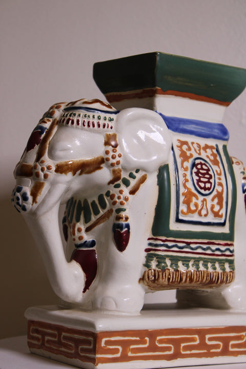 Vintage Ceramic Elephant Plant Stand Garden Seat Chinoiserie Style