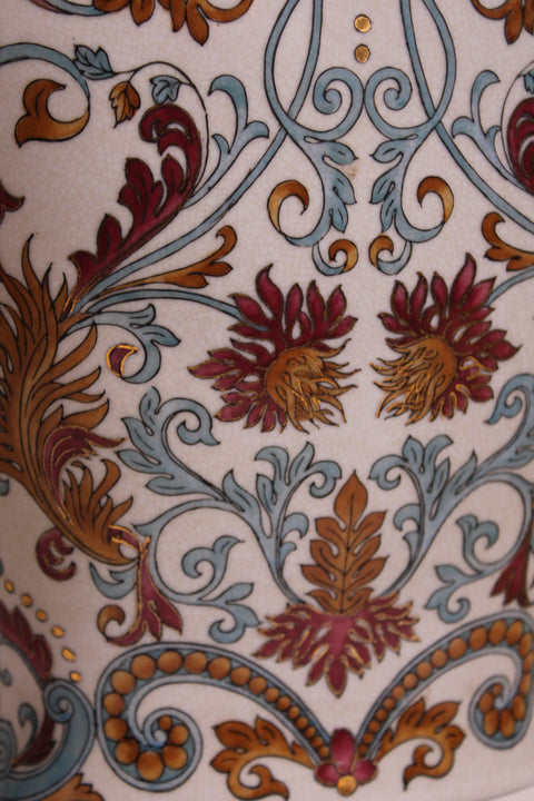 Vintage Large Scrollwork Porcelain Vase Floral Chinoiserie Decorative Vessel