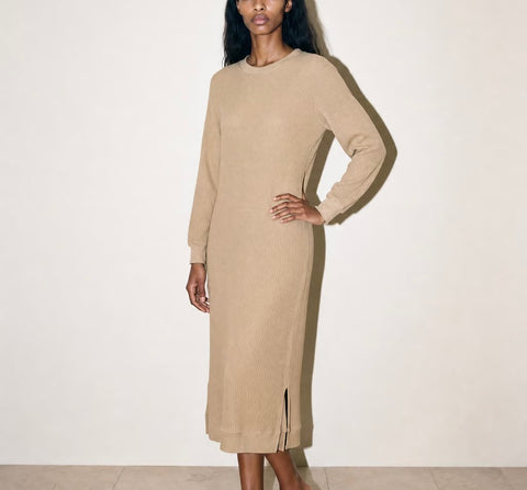 Vintage Beige Ribbed Knit Dress — product detail
