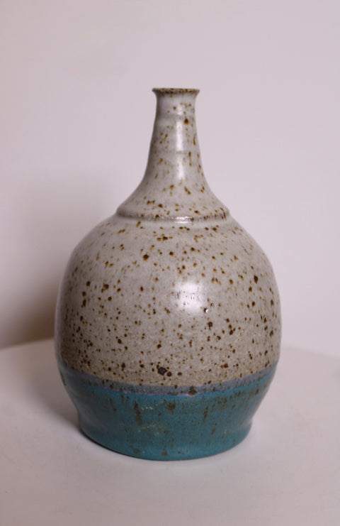 Speckled Cream and Turquoise Bottle Vase