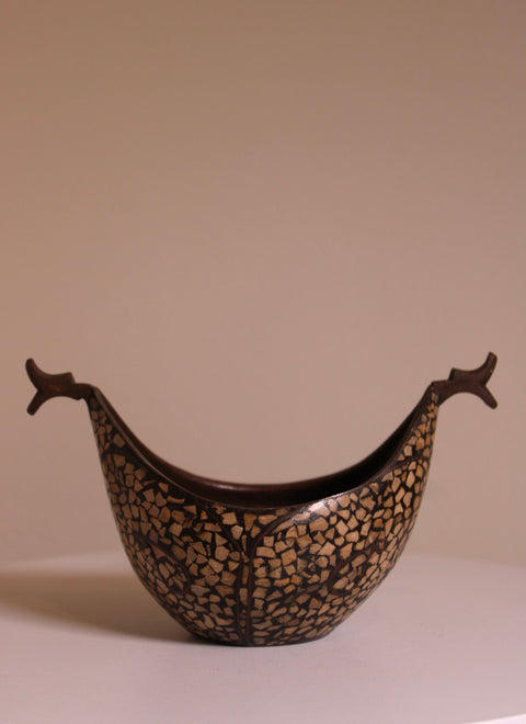 Vintage Brass & Paper Mache Boat Vessel, Kashmir, India
