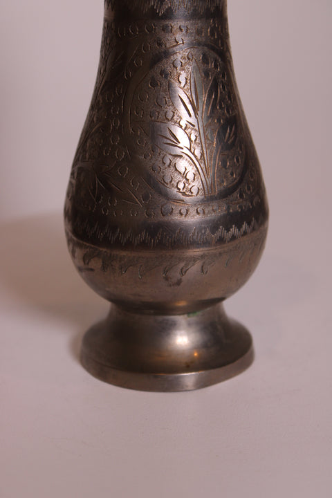 Indian Etched Brass Floral Vase