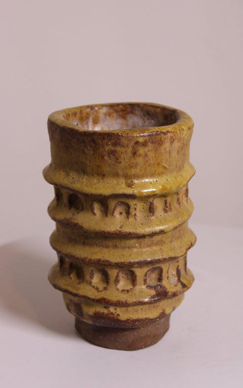 Yellow Ribbed Studio Pottery Cup
