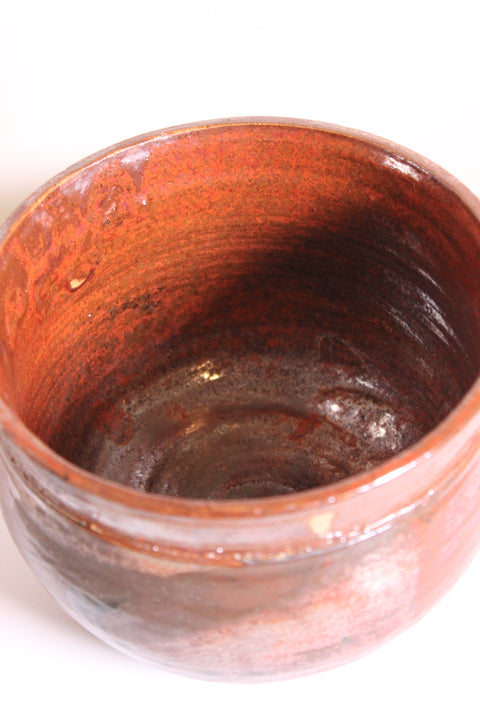 Large Red Raku Style Studio Pottery Bowl