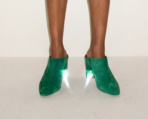 Charlotte  Stone Green Suede Mule Heels