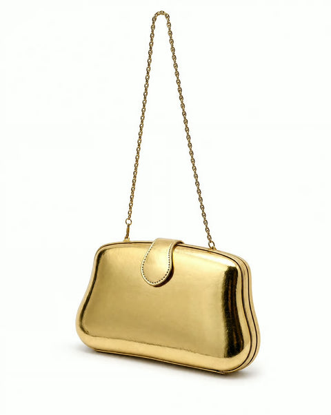 Gold Metallic Frame Evening Bag with Chain Strap