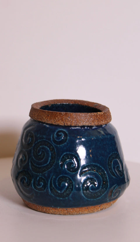Vintage Blue Spiral Studio Pottery Planter