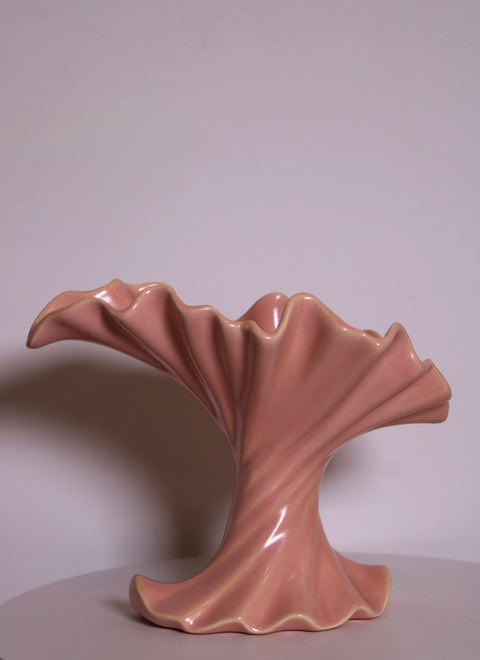 Sculptural Blush Ribbon Ceramic Vase