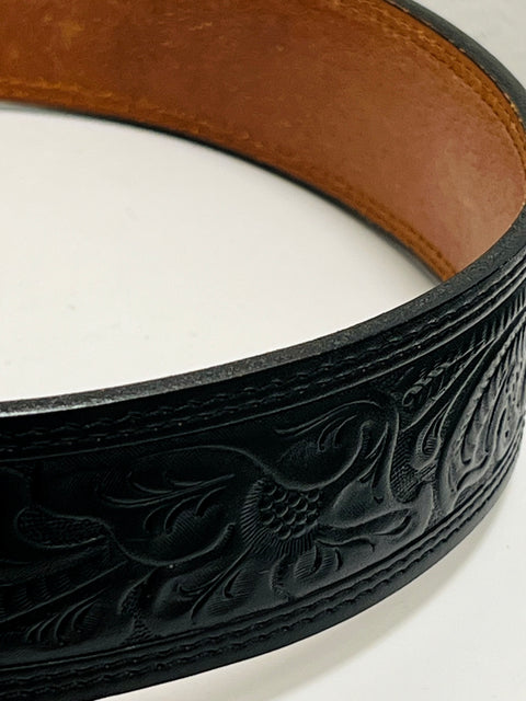 Black Tooled Leather Western Belt