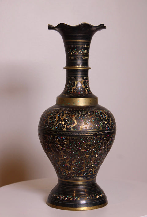 Ornate Enamel Brass Vase