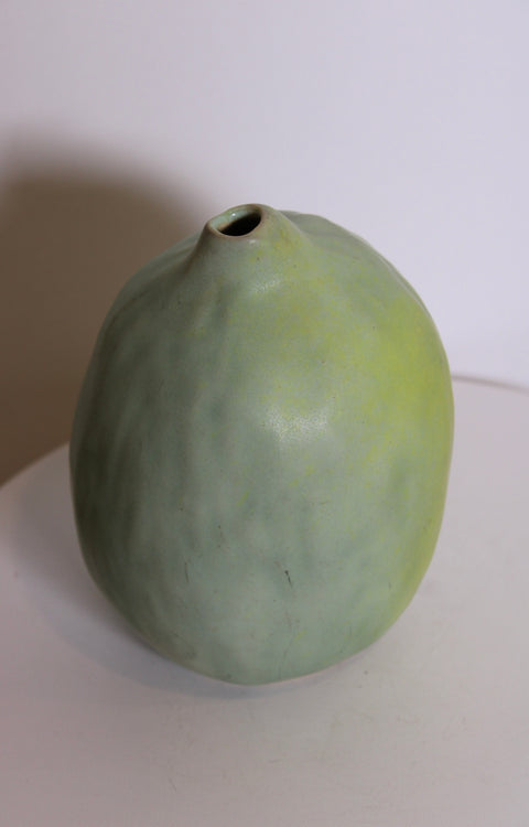 Vintage Sculptural Matte Celadon Studio Pottery Vase