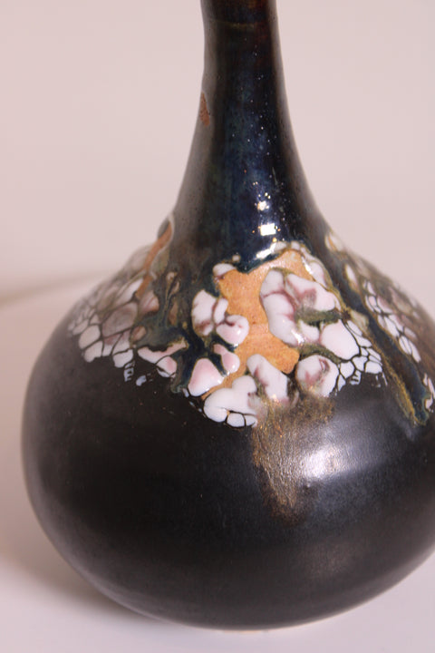 Black Round Studio Pottery Bottle Vase