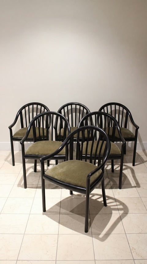 Vintage Black Bentwood Barrel-Back Armchair (6)